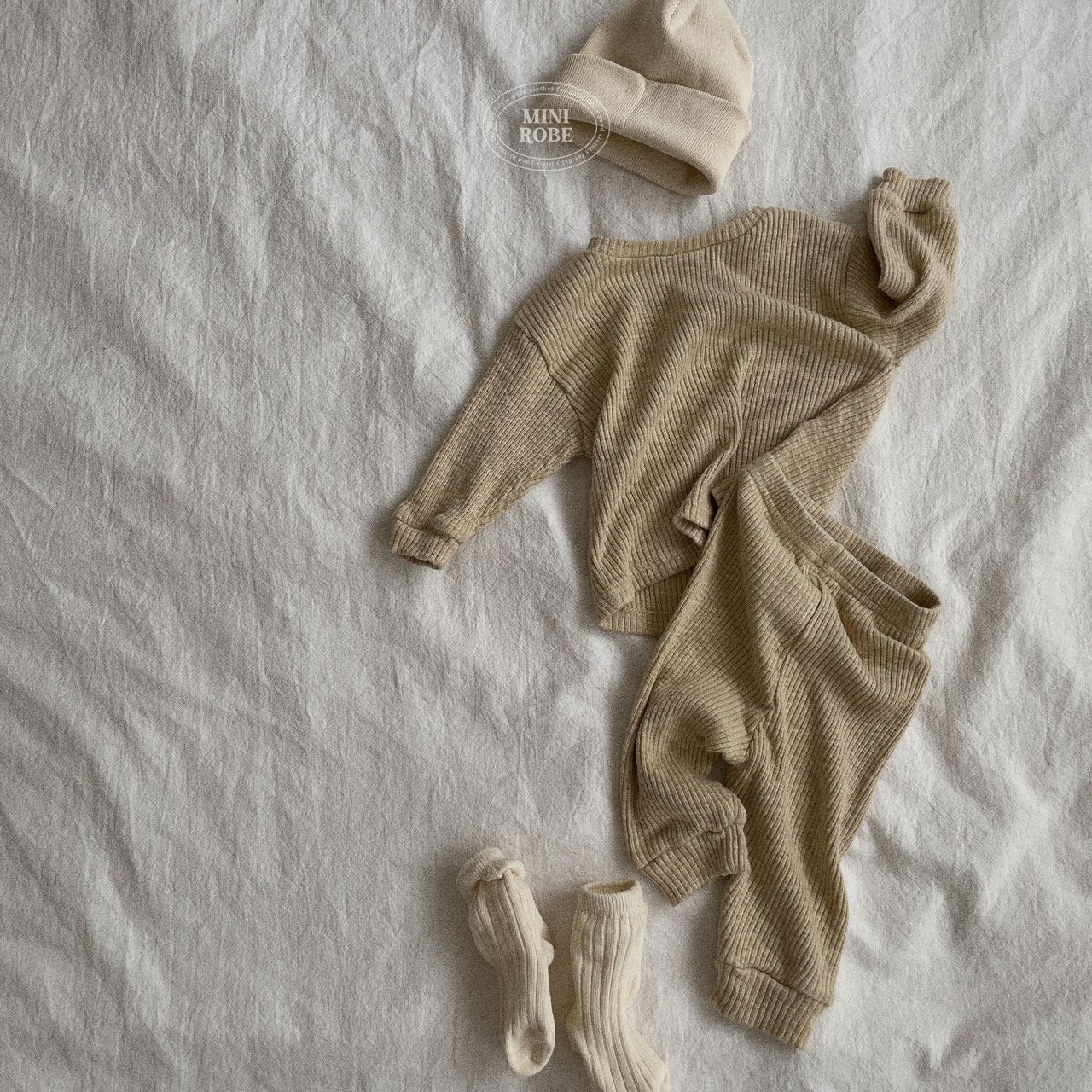 Baby Ribbed Top and Pants Set (3-36m) - Beige - AT NOON STORE