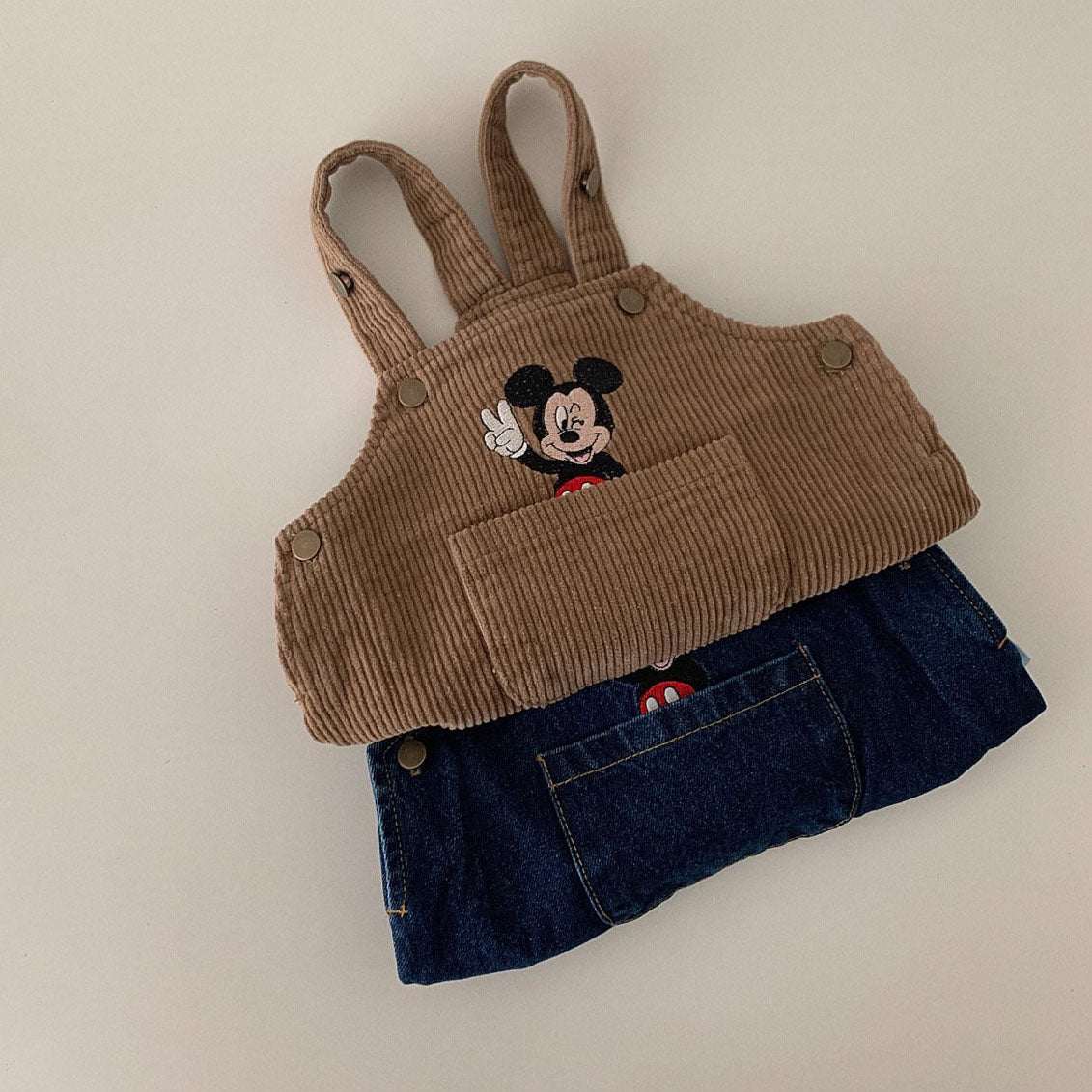 Baby V Mickey Mouse Embroidery Shortalls (3-18m) - Denim - AT NOON STORE