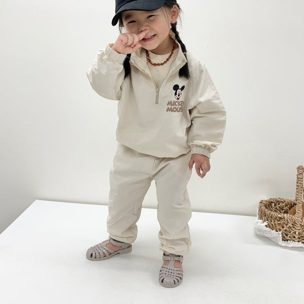 Toddler Mickey Half-Zip Pullover, Jogger Pants, and Shorts Set (1-5y) - Beige - AT NOON STORE