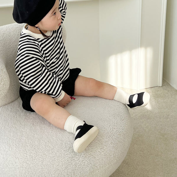 Baby Striped Sweatshirt and Bloomer Shorts Set (6-18m) - Black - AT NOON STORE