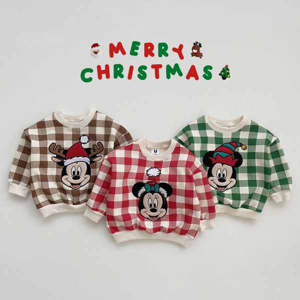 Baby Gingham Mickey/Minnie Sweatshirt Romper (6-24m) - 3 Colors - AT NOON STORE
