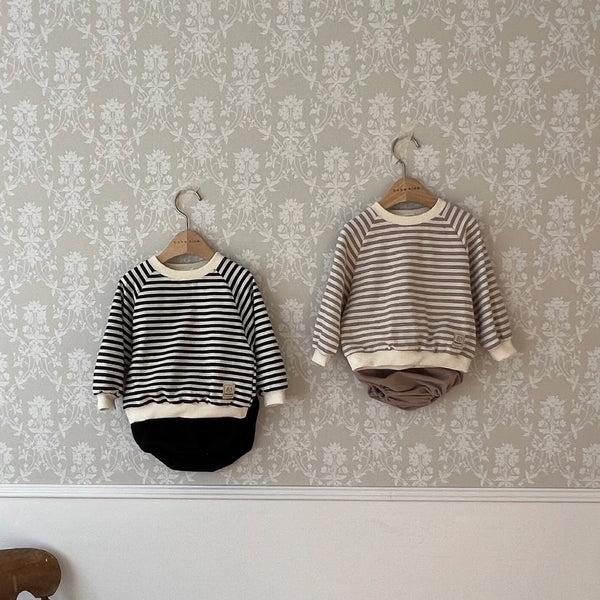 Baby Striped Sweatshirt and Bloomer Shorts Set (6-18m) - Black