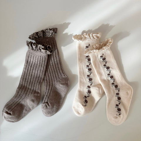 Baby Toddler Monbebe 2pk Lace Trim Knee Socks(3m-4y) - Floral Set - AT NOON STORE