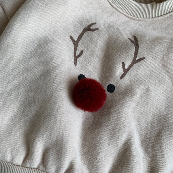 Baby Fleece-Lined Reindeer Sweatshirt Romper and Bonnet Set (3-18m) - Wine - AT NOON STORE