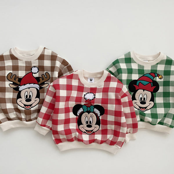Baby Toddler Gingham Mickey/Minnie Sweatshirt (1-5y) - 3 Colors - AT NOON STORE