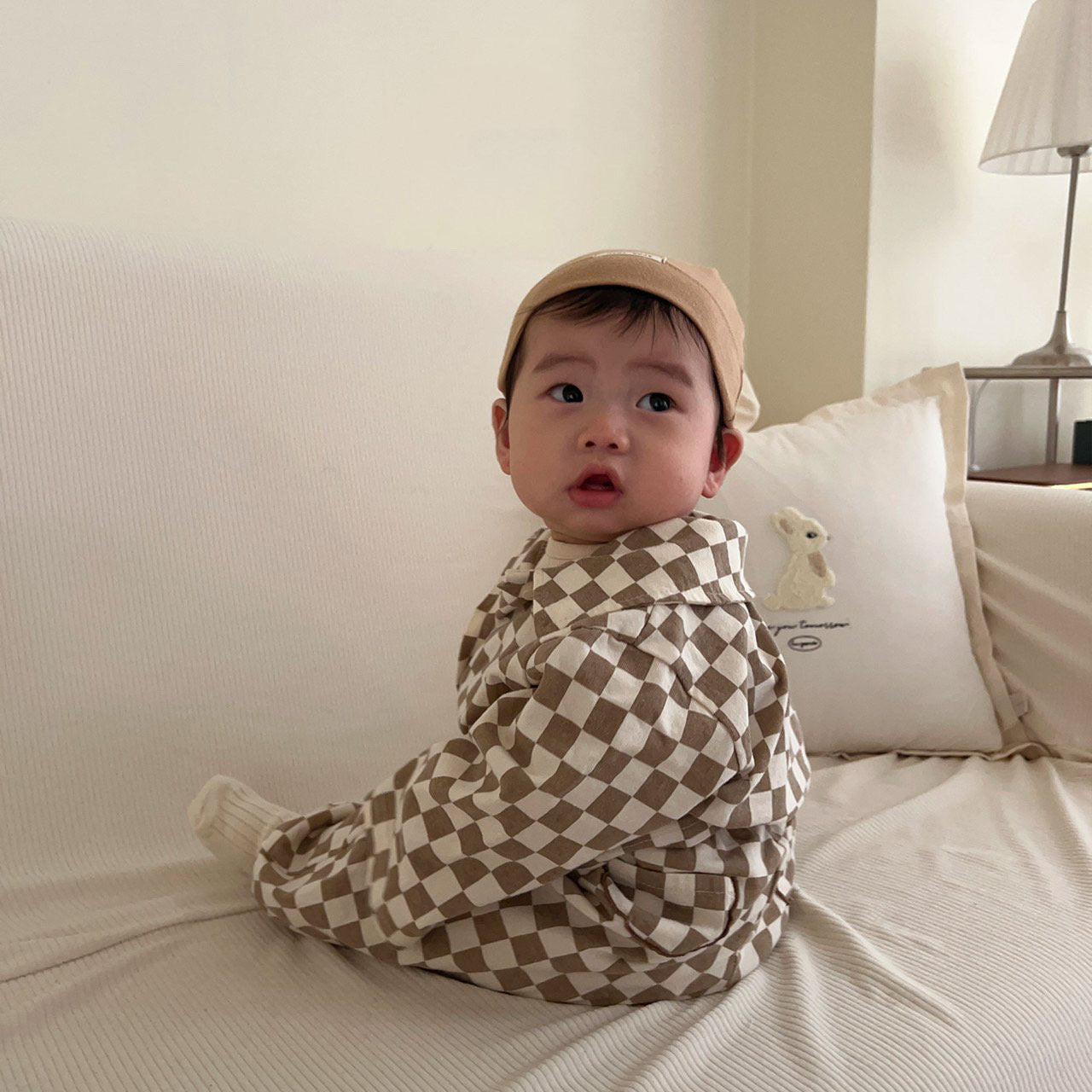 Toddler Checkered Shirt (3-36m) - Check Beige - AT NOON STORE