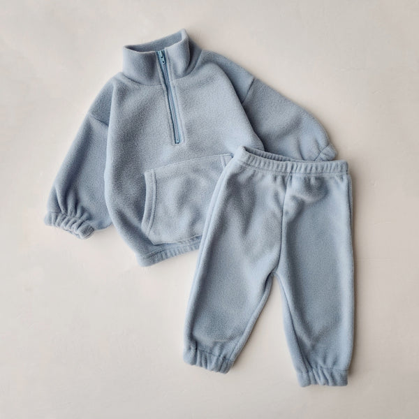 Kids Fleece Half-Zip Pullover and Jogger Pants Set (1-5y) - Blue - AT NOON STORE