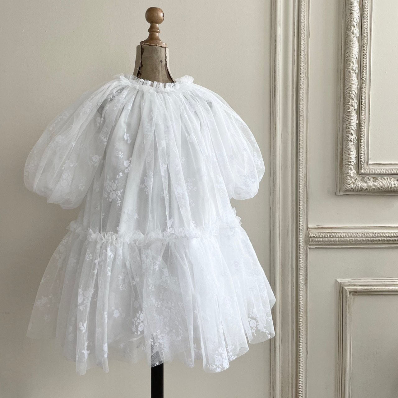 Monbebe Princess Puff Sleeve Tulle Dress (4-5y) - Floral