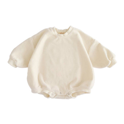 Baby Ribbed Velour Sweatshirt Romper (3-24m) - Cream - AT NOON STORE