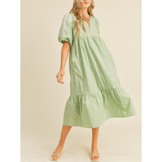 Balloon Sleeve Oversized Dress (Mama) - Mint - AT NOON STORE