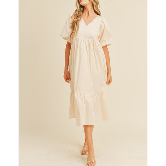 Balloon Sleeve Oversized Dress (Mama) - Cream - AT NOON STORE