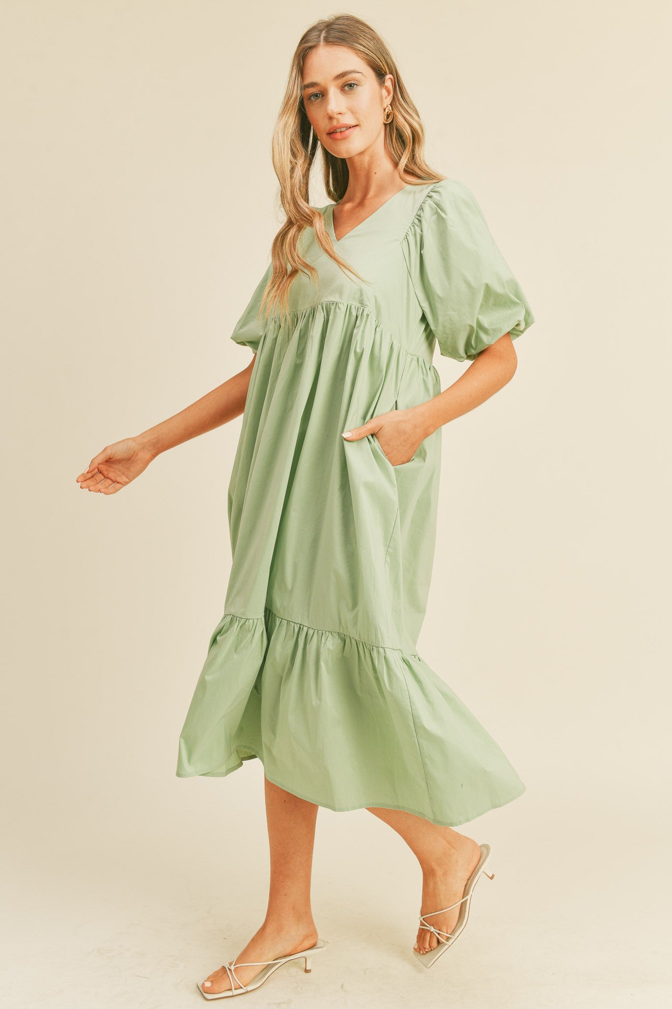 Balloon Sleeve Oversized Dress (Mama) - Mint - AT NOON STORE