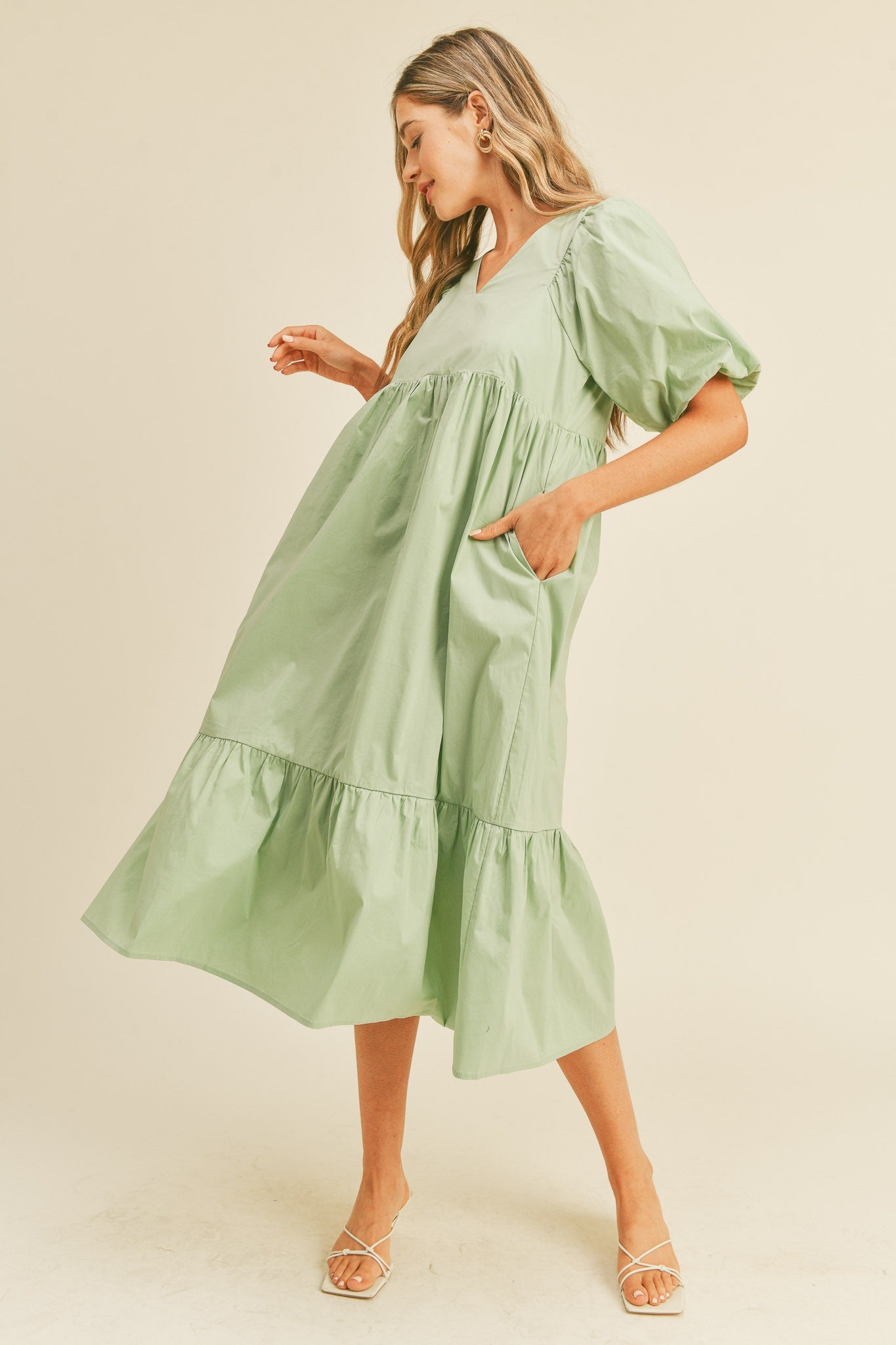 Balloon Sleeve Oversized Dress (Mama) - Mint - AT NOON STORE