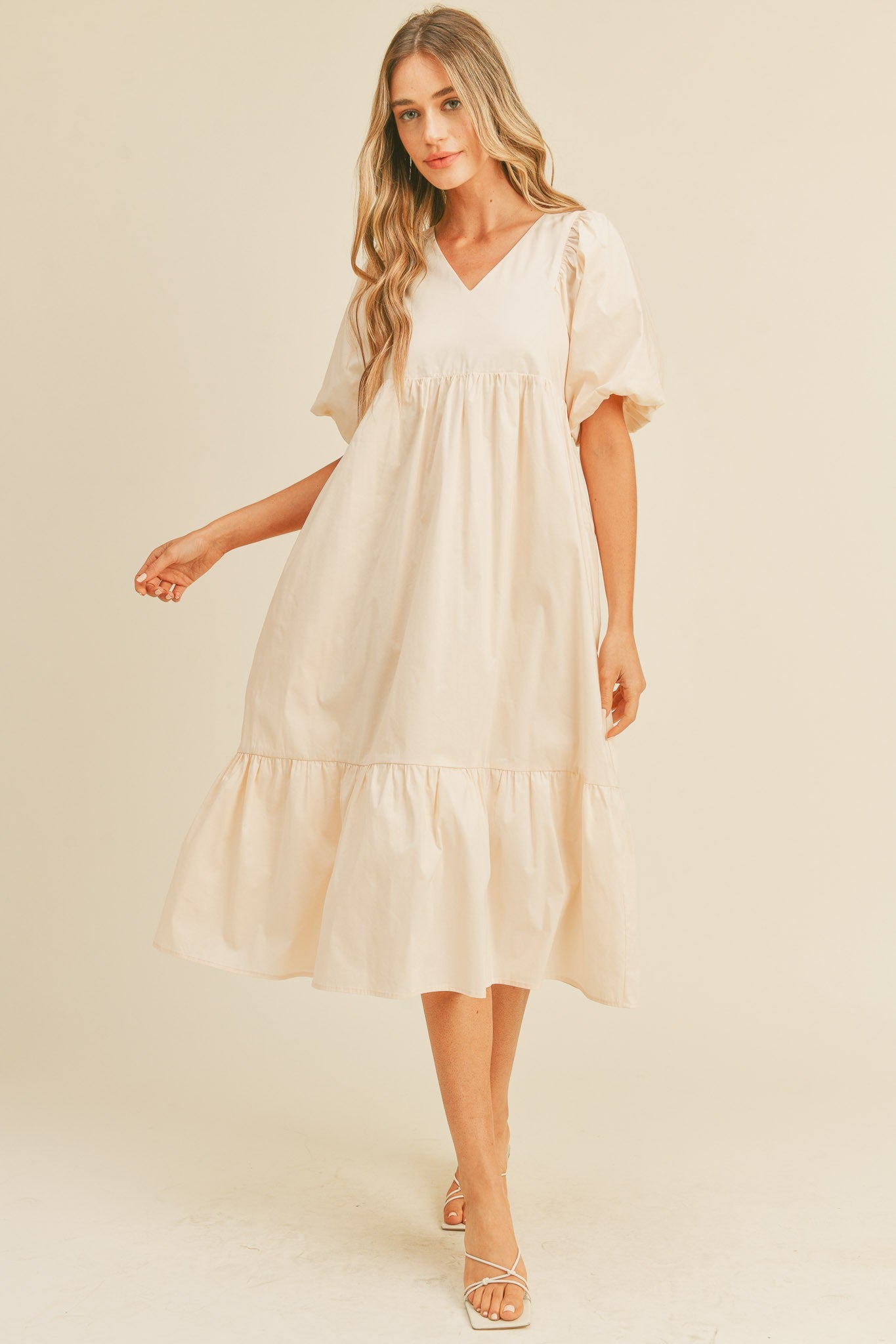 Balloon Sleeve Oversized Dress (Mama) - Cream - AT NOON STORE