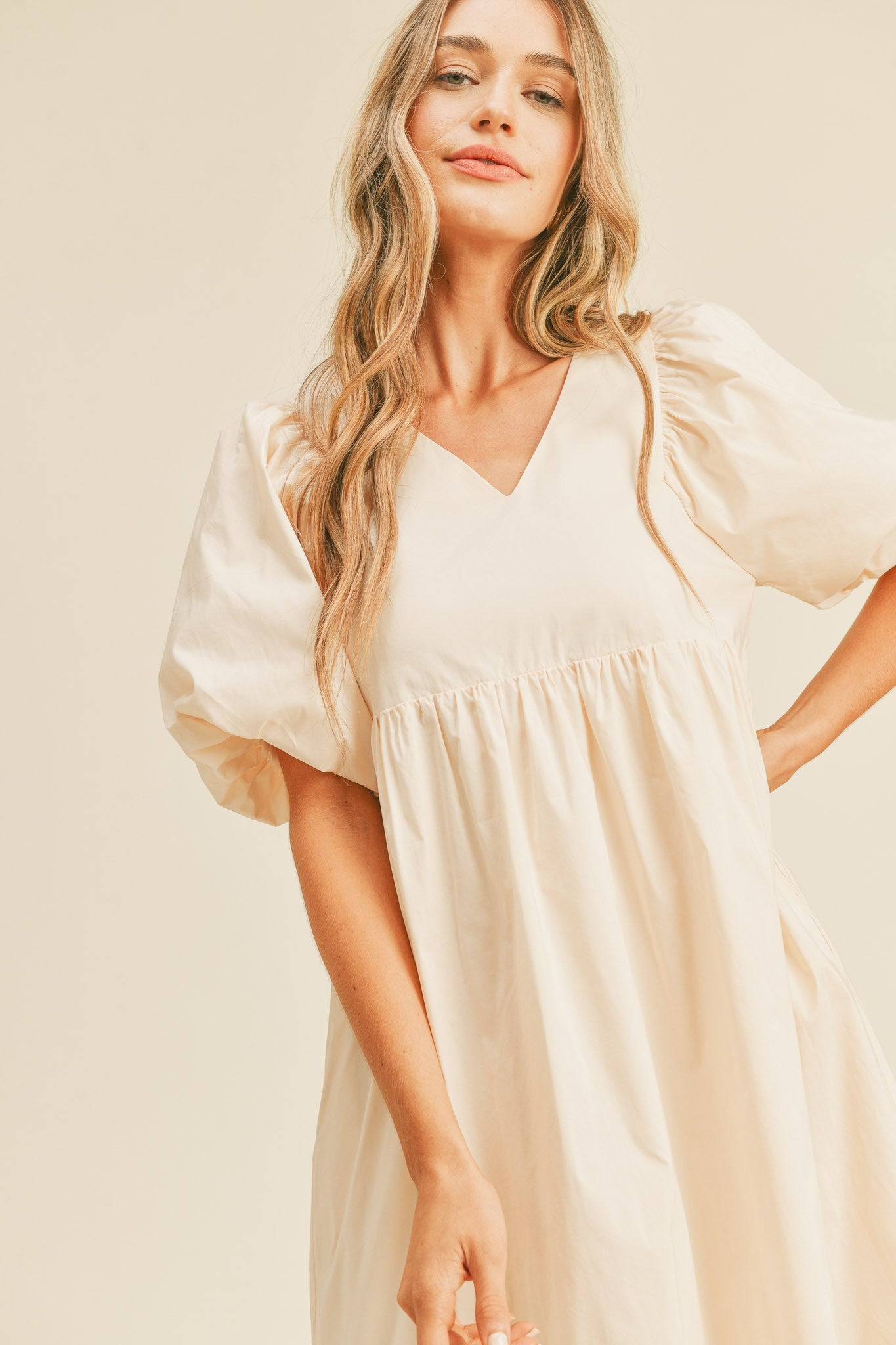 Balloon Sleeve Oversized Dress (Mama) - Cream - AT NOON STORE