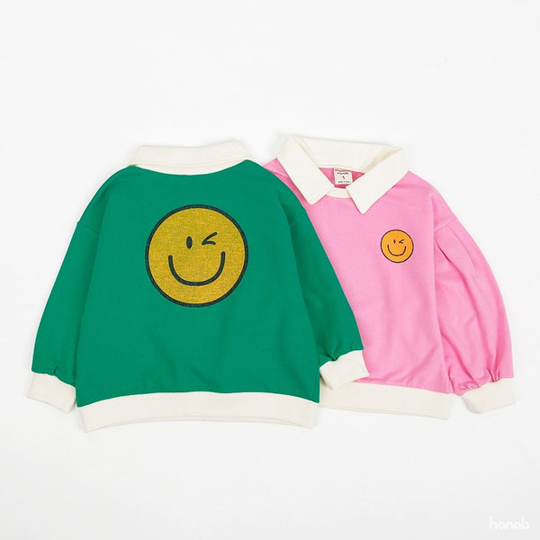 Toddler Collared Smiley Face Sweatshirt and Jogger Pants Set (15m-5y)- Green