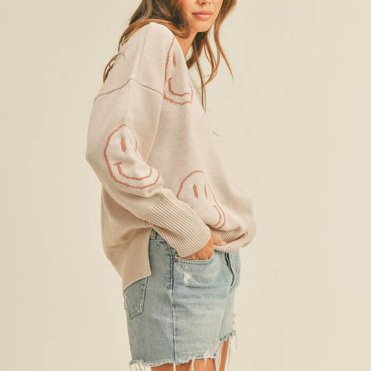 Mama Smile Sweater Top - Beige - AT NOON STORE