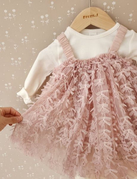 Baby 3D Flowers Sleeveless Lace Dress Romper (3-18m) - White