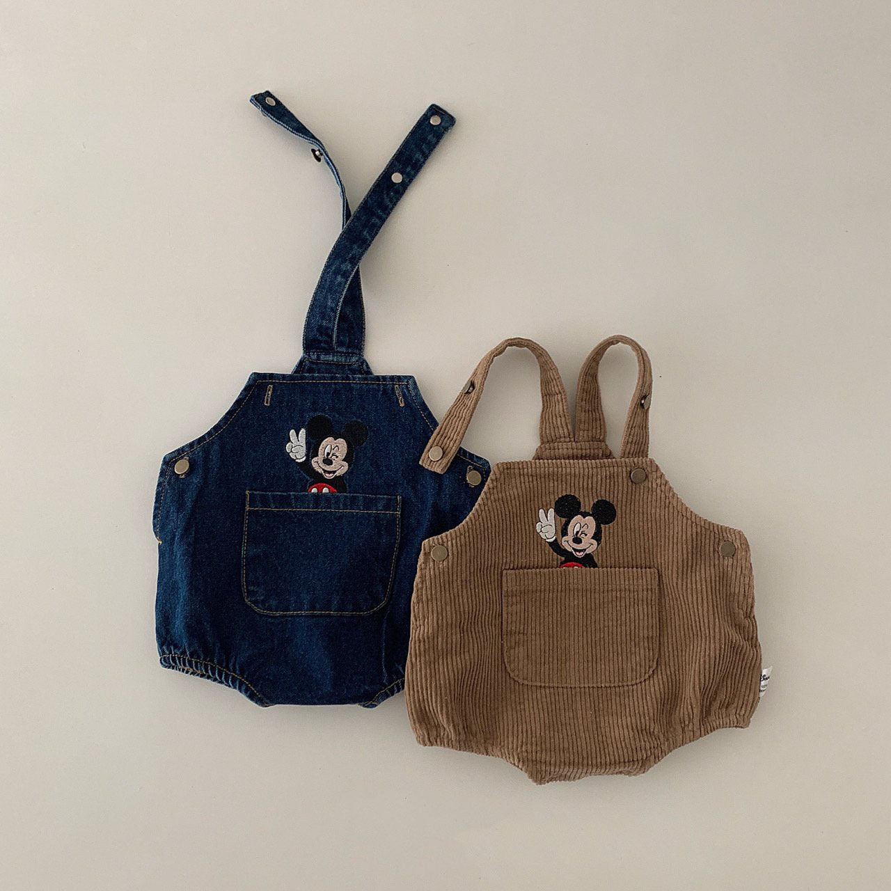 Baby V Mickey Mouse Embroidery Shortalls (3-18m) - Denim - AT NOON STORE