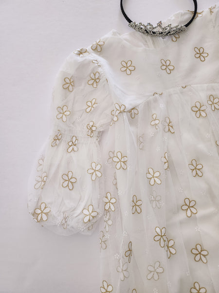 Kids Puff Sleeve Tulle Dress (2-5y) - Flower