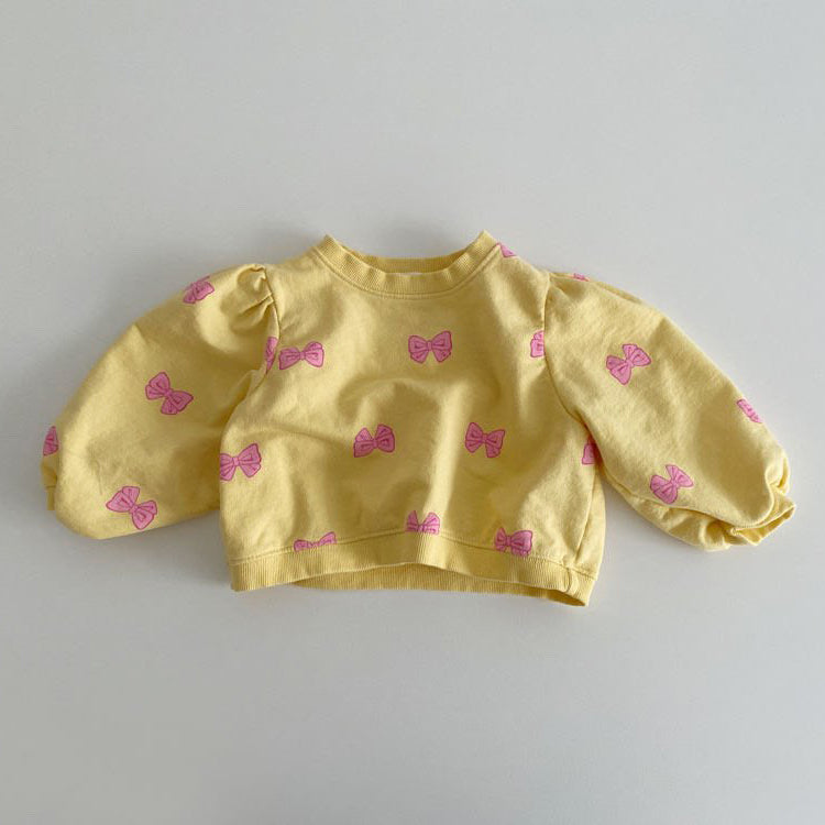 Toddler Bow Printed Puff Sleeve Sweatshirt (1-5y) - Yellow