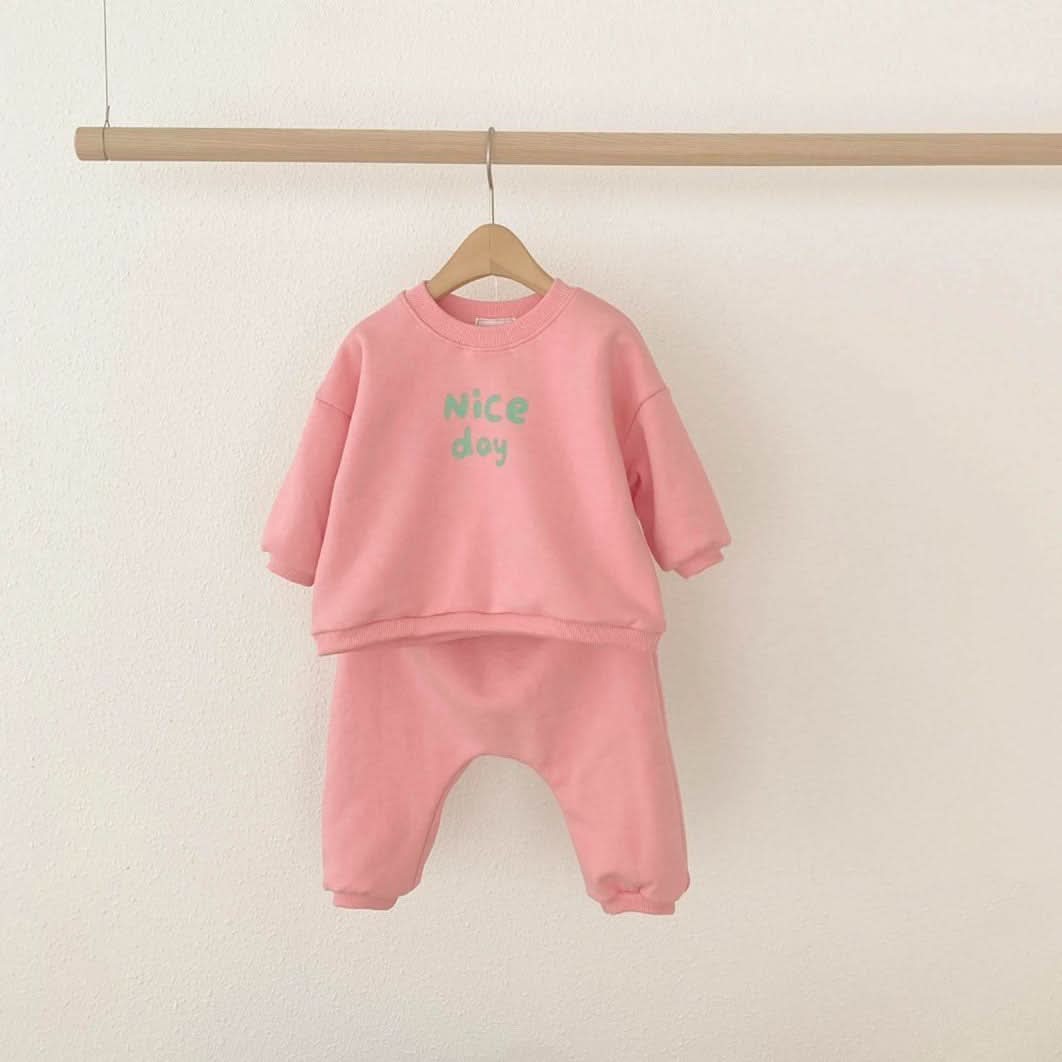 Baby Nice Day Printed Sweatshirt and Jogger Pants Set (4m-5y) - Pink - AT NOON STORE