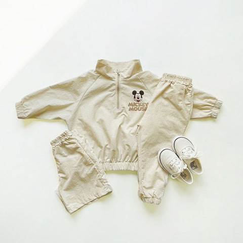 Toddler Mickey Half-Zip Pullover, Jogger Pants, and Shorts Set (1-5y) - Beige