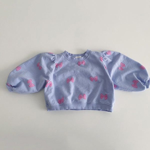 Toddler Bow Printed Puff Sleeve Sweatshirt (1-5y) - Blue