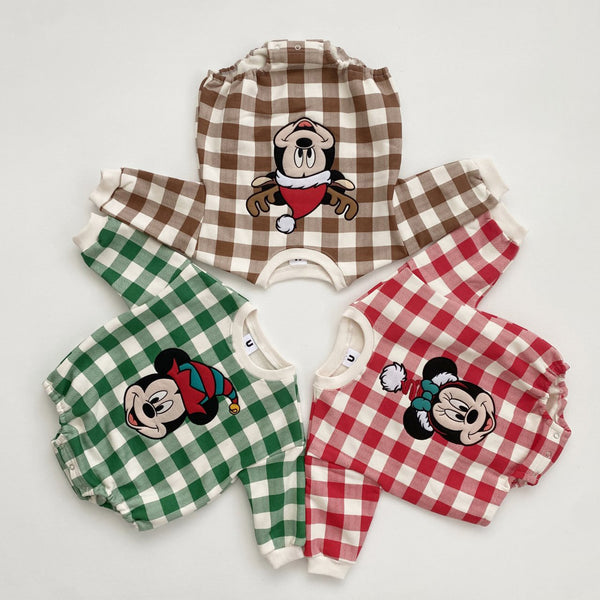 Baby Gingham Mickey/Minnie Sweatshirt Romper (6-24m) - 3 Colors - AT NOON STORE