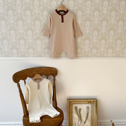 Baby Nine Long Sleeve Waffle Jumpsuit (0-18m) - Beige - AT NOON STORE