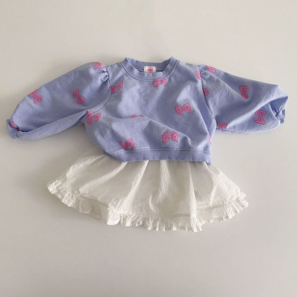 Toddler Bow Printed Puff Sleeve Sweatshirt (1-5y) - Blue