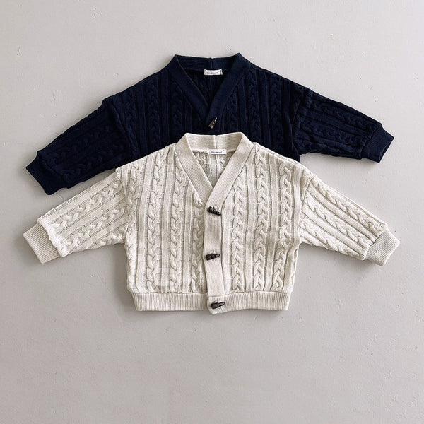 Kids  Cable Knit Toggle Cardigan (1-5y)-Cream - AT NOON STORE