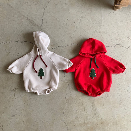 Baby Fleece-Lined Tree Patch Hoodie Romper (3-18m) - 2 Colors - AT NOON STORE