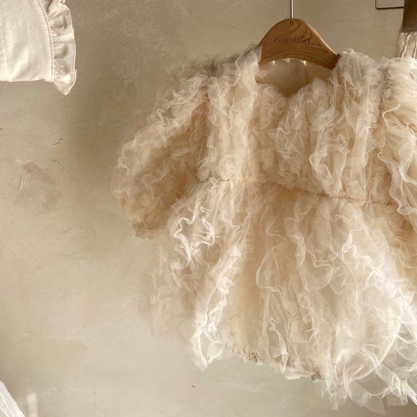 Baby Ann Long Sleeve 3D Lace Floral Detail Dress Romper (3-18m) - Cream