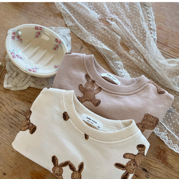 Baby Bunny Printed Sweatshirt Romper (3-18m) - Ivory - AT NOON STORE