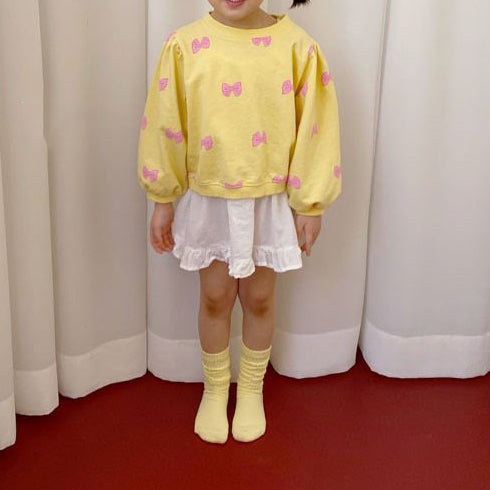 Toddler Bow Printed Puff Sleeve Sweatshirt (1-5y) - Yellow