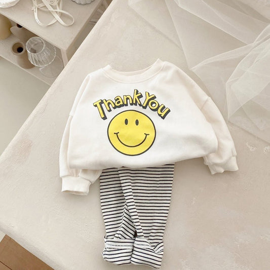 Baby Thank You Sweatshirt & Striped Leggings Set (4m-18m) - Ivory - AT NOON STORE