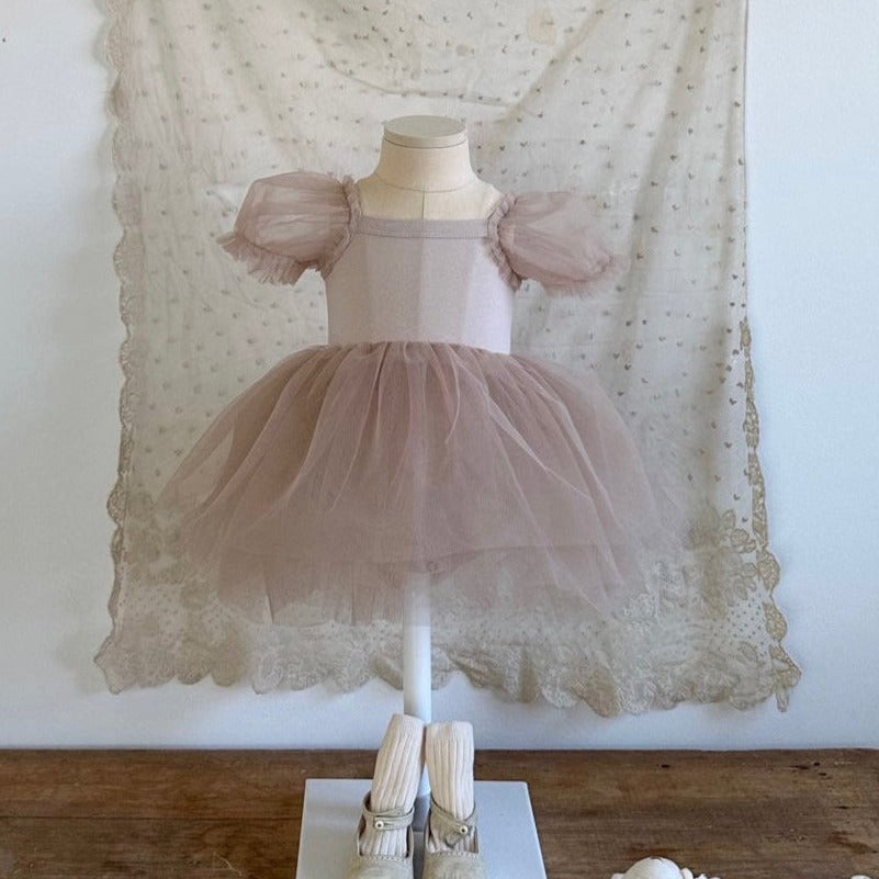 Baby Monbebe Short-Puff Sleeved Tutu Dress Romper (3-24m) - Beige Pink