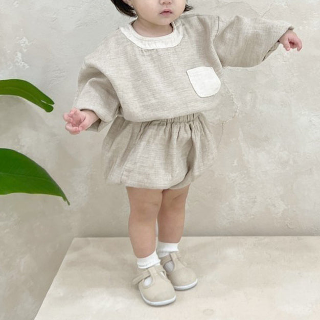 Baby Pocket Top and Bloomer Shorts Set (3-18m) - Beige - AT NOON STORE