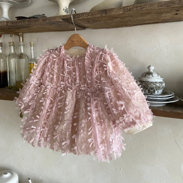 Baby Ann Long Sleeve 3D Lace Floral Detail Dress Romper (3-18m) - Pink