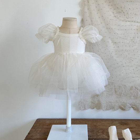 Baby Monbebe Short-Puff Sleeved Tutu Dress Romper (3-24m) - Ivory - AT NOON STORE