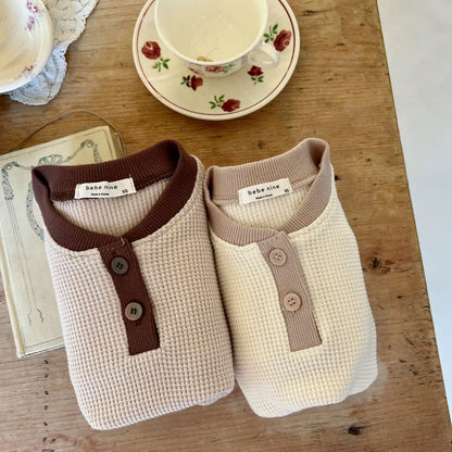 Baby Nine Long Sleeve Waffle Jumpsuit (0-18m) - Beige - AT NOON STORE