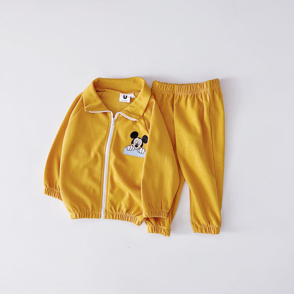 Toddler Mickey Embroidered Zip-Up Jacket and Jogger Pants Set (1-5y) - Yellow