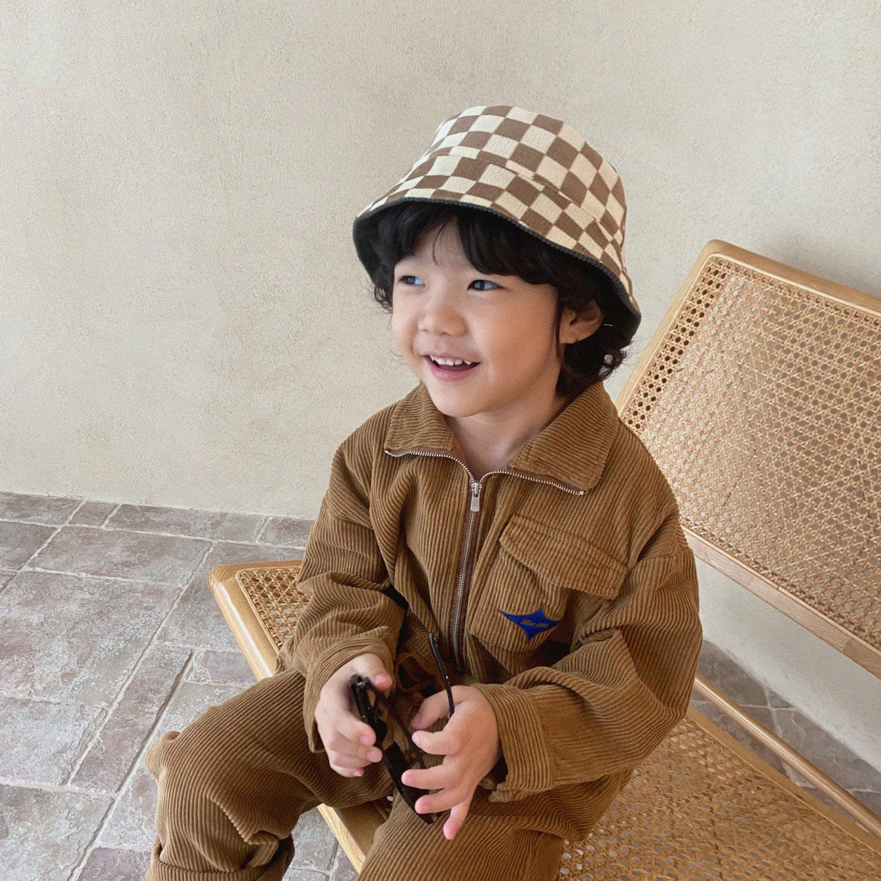 Kids Reversible Checker Corduroy Bucket Hat (3-6y) - 2 Colors - AT NOON STORE