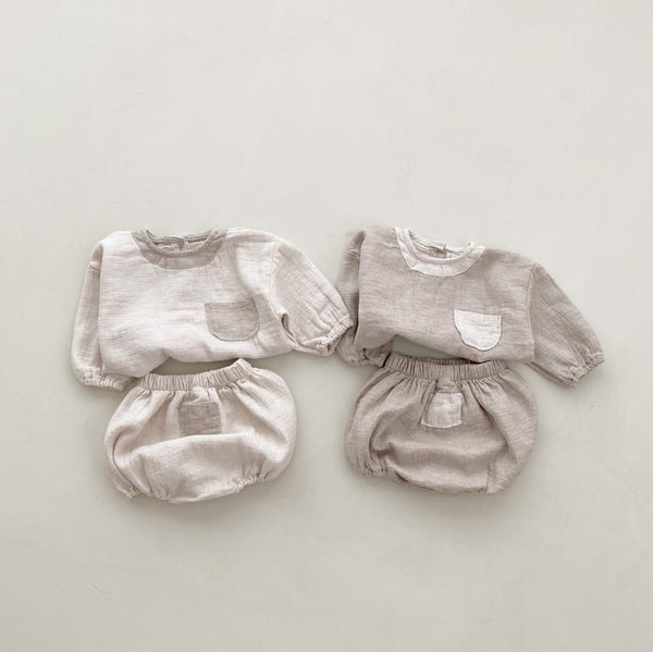 Baby Pocket Top and Bloomer Shorts Set (3-18m) - Oat - AT NOON STORE