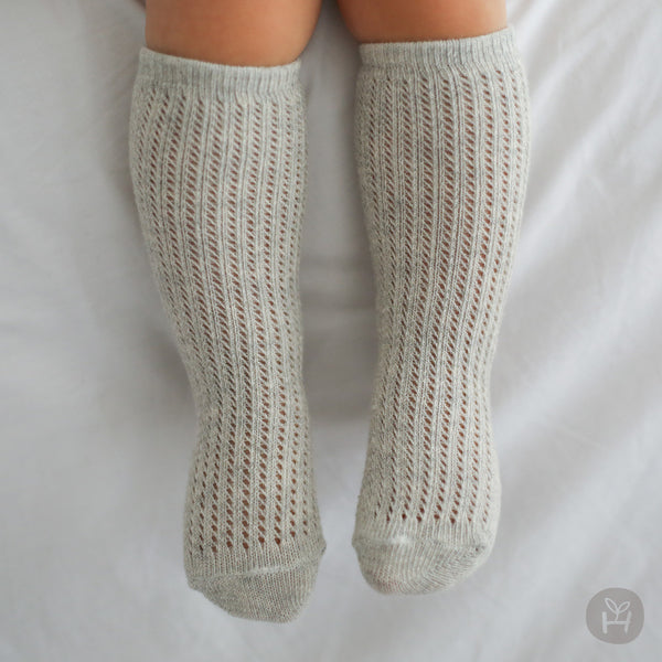Baby Angel Pointelle Knee-High Socks (0-4y) - Grey
