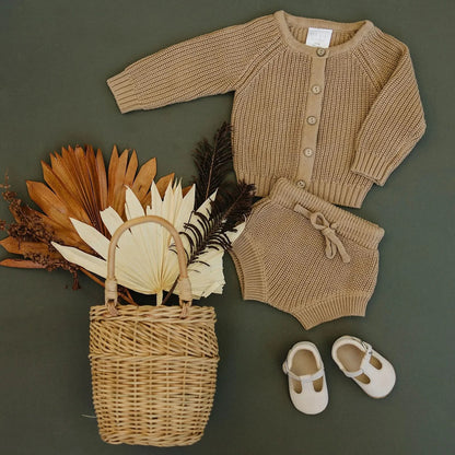 Cotton Knit Cardigan (0-18m) - Toffee - AT NOON STORE