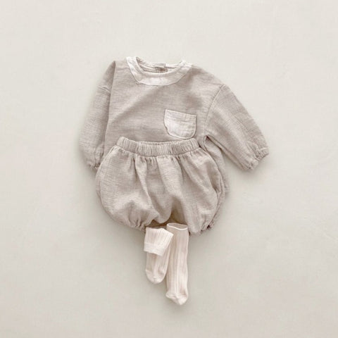 Baby Pocket Top and Bloomer Shorts Set (3-18m) - Beige - AT NOON STORE