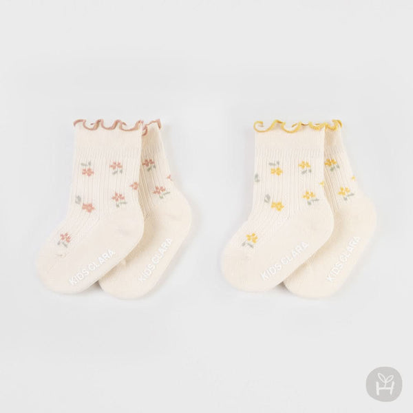 Baby Toddler Floral Lettuce Edge Socks (0-4T) - Pink Floral