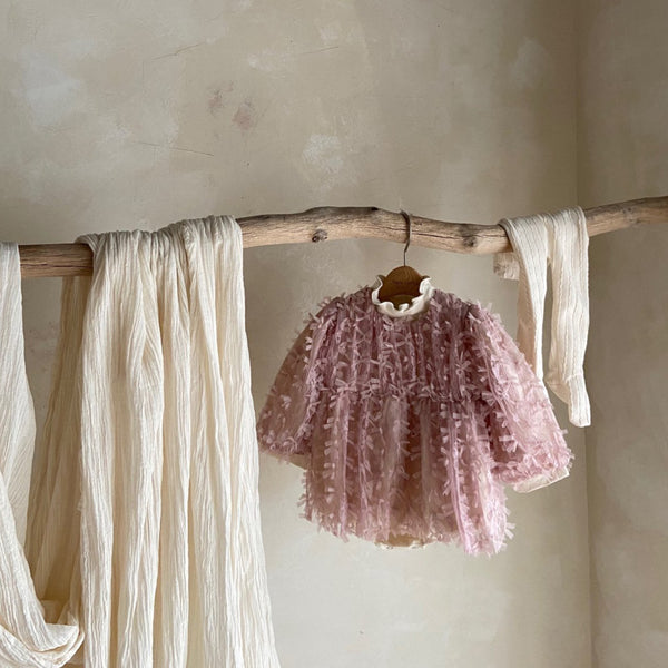 Baby Ann Long Sleeve 3D Lace Floral Detail Dress Romper (3-18m) - Pink